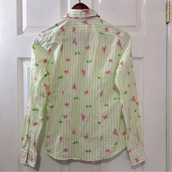 Lilly Pulitzer Button Down Shirt Women's Size 6 Pink Green 100% Cotton Striped - Picture 2 of 6